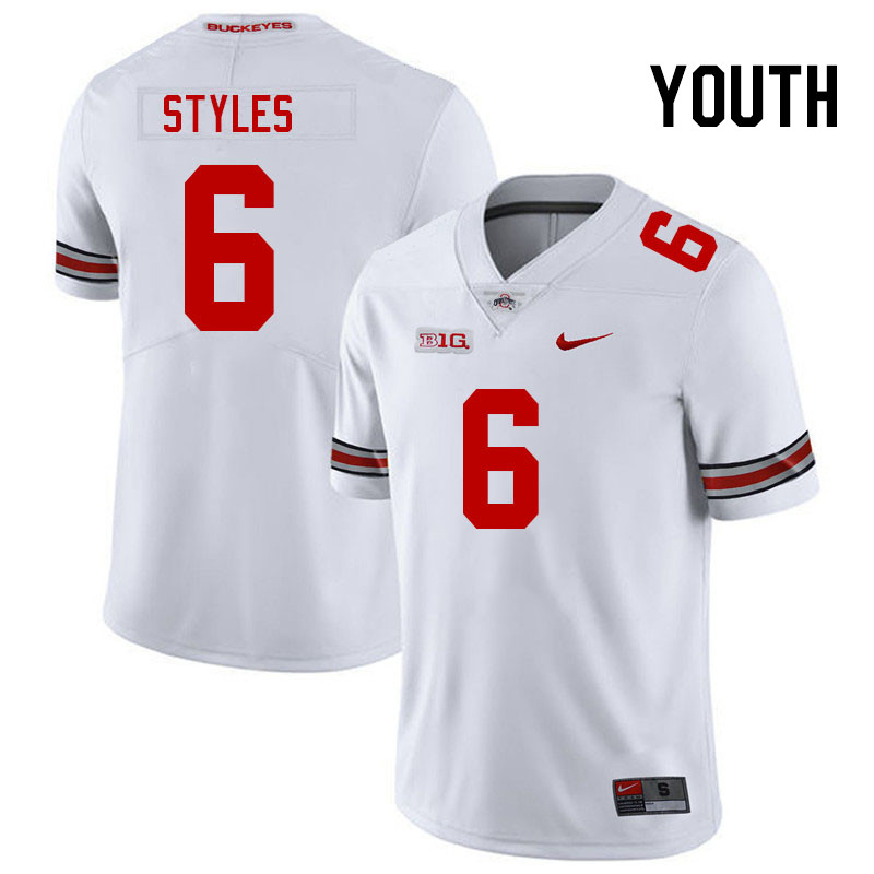 Ohio State Buckeyes Sonny Styles Youth #6 White Authentic Stitched College Football Jersey